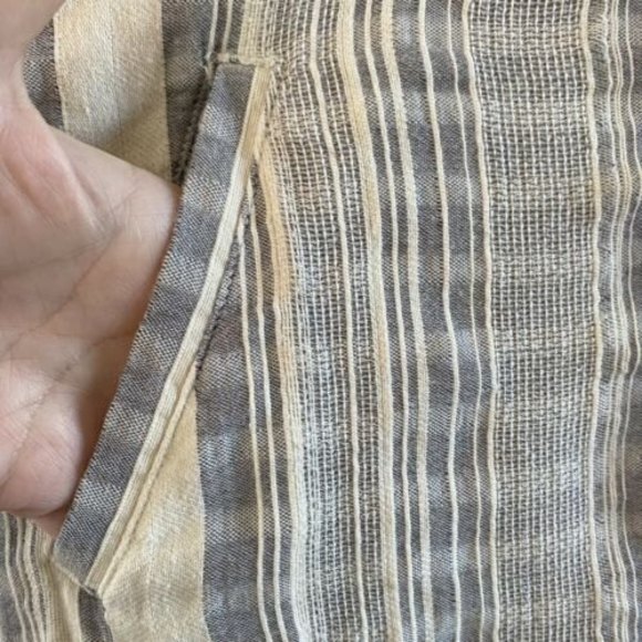 Abercrombie & Fitch Button Down Midi Pencil Skirt Cream Blue Striped linen - Picture 3 of 10